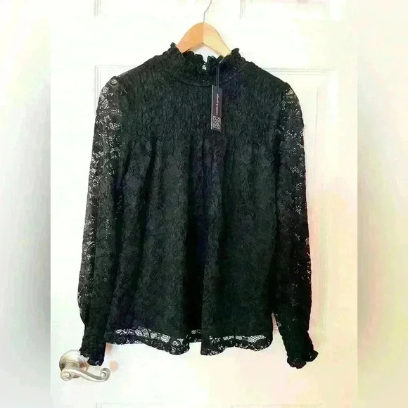 Cable & Gauge NWT Black Lace High Neck Long Sleeve Top Small - Picture 5 of 9